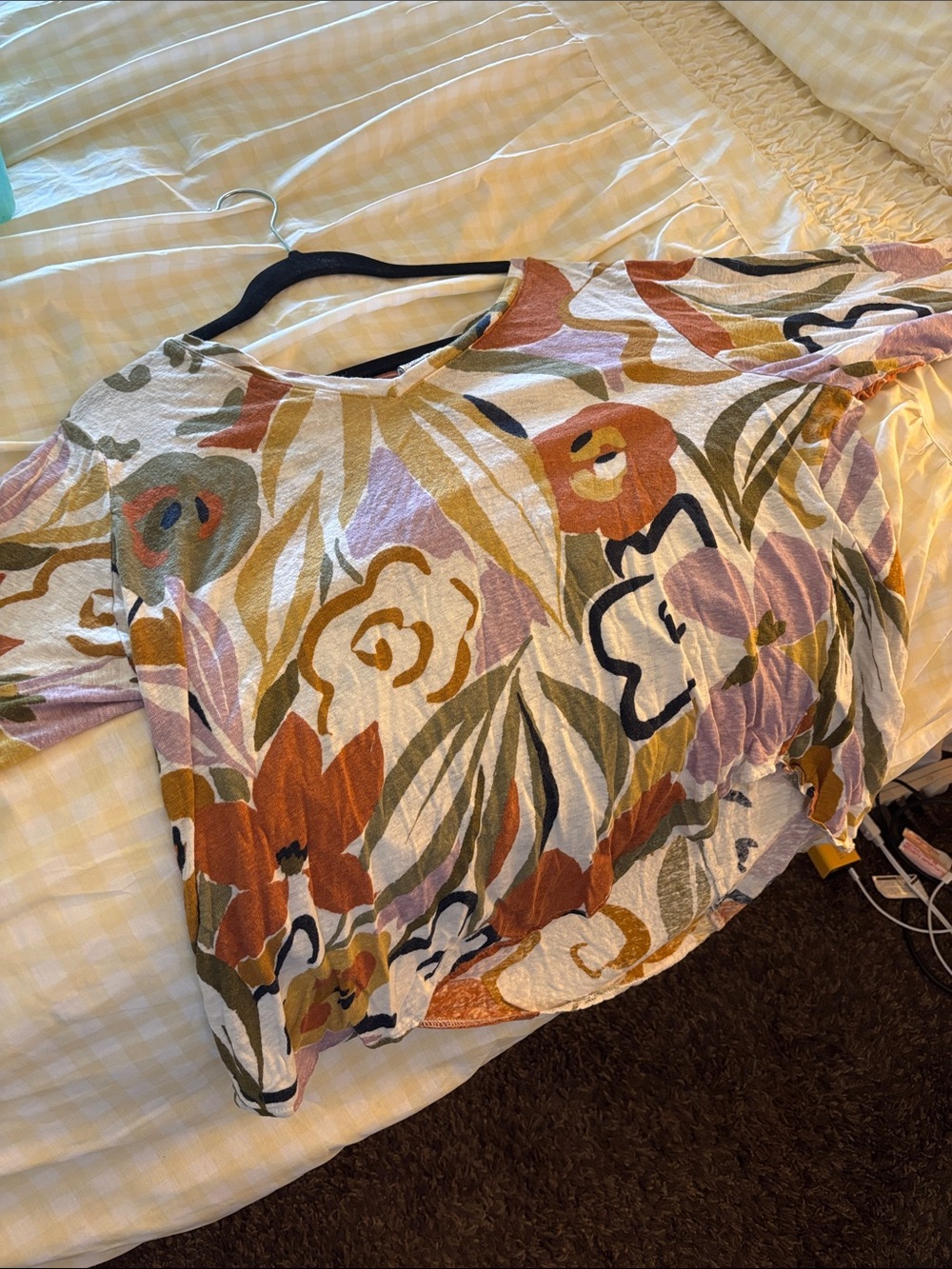 Rachel Zoe Linen Abstract Floral Top in Olive, Mustard & Black